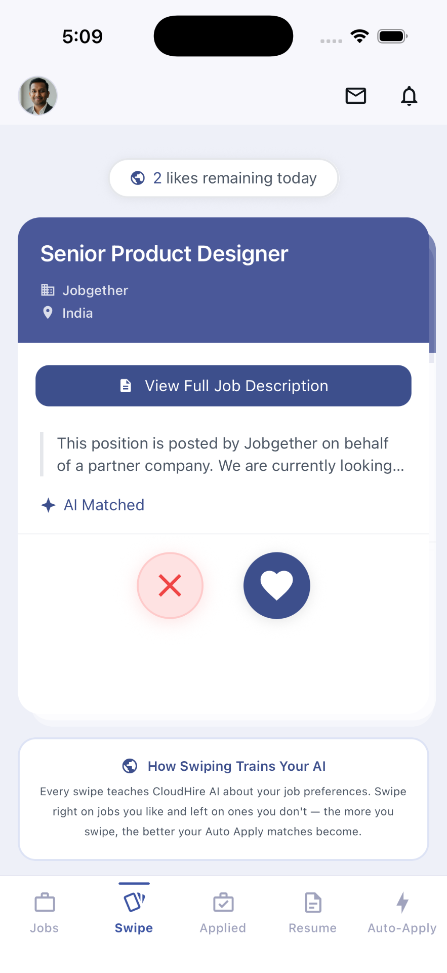 One-tap apply